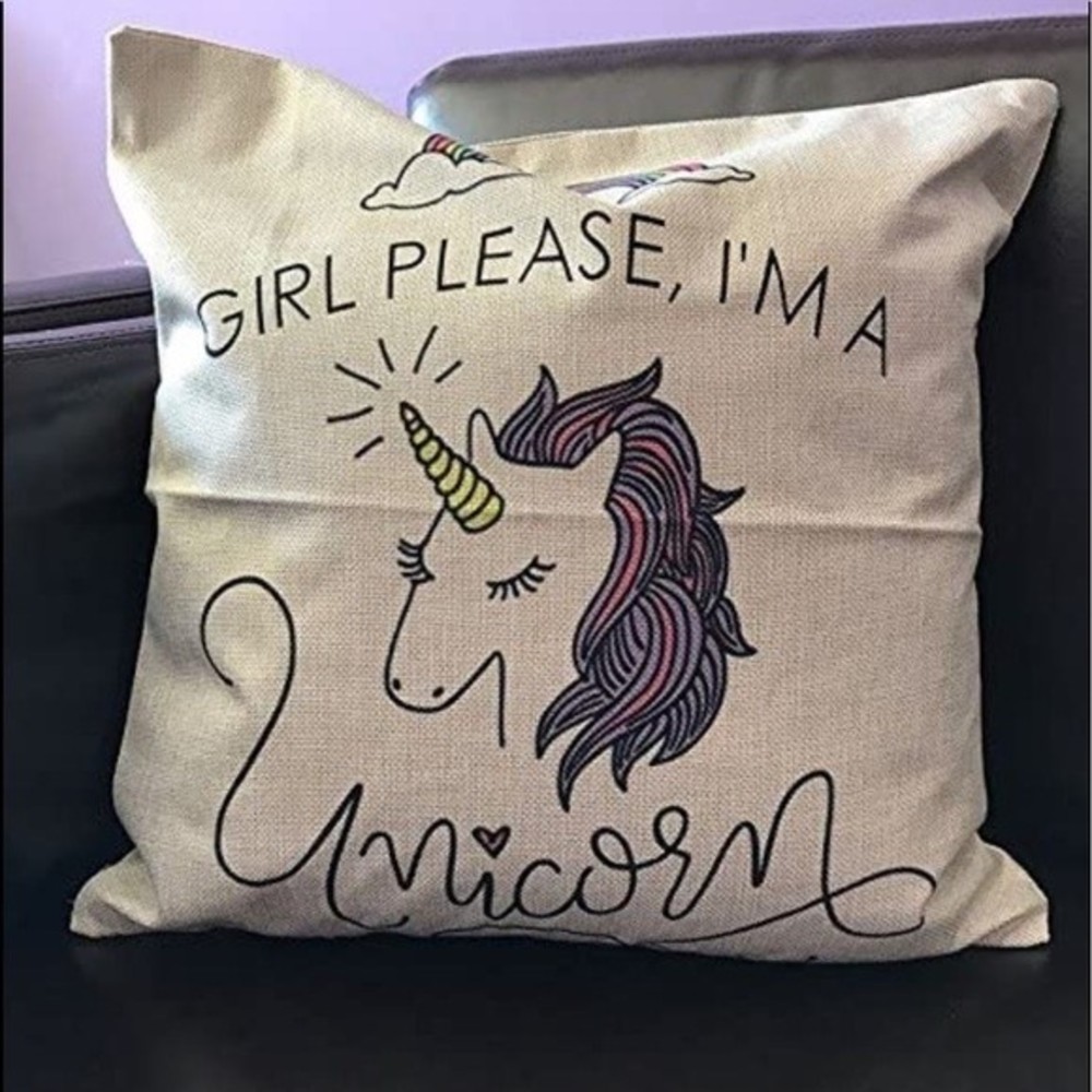 Unicorn Theme Decorative Pillow Cover “Girl Please, I’m A Unicorn” Cover Only